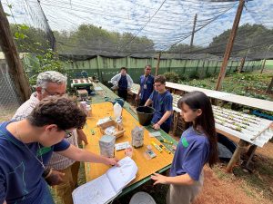professor com os estudantes.